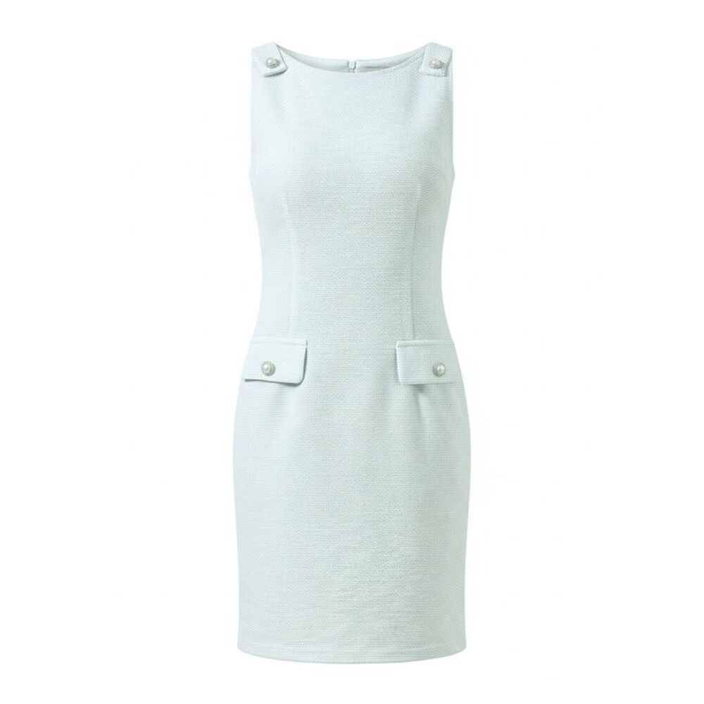 Women's Tweed Dress Sleeveless Boat Neck Elegant Sheath Dress Light Blue